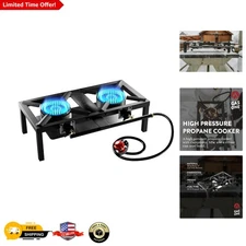 GasOne Dual Burner Propane Stove with Heat Guard - Perfect for Camping & Brewing