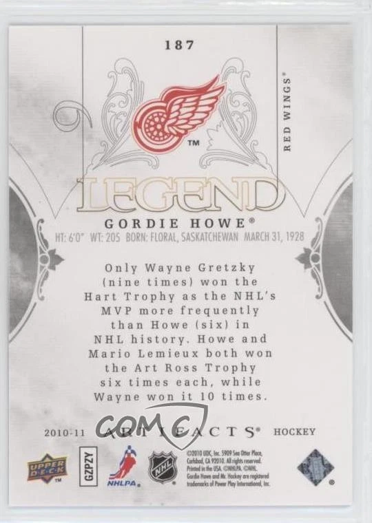 2010-11 Upper Deck Artifacts Legend /999 Gordie Howe #187 HOF - Image 2 of 2