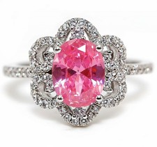 2CT Treated Pink Sapphire  White Topaz 925 Sterling Silver Ring Sz 7