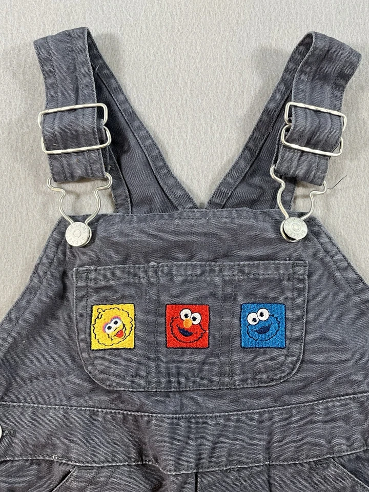 The Cutest Vintage Sesame Street Gray Denim Overalls Embroidered Size 18 Months - Image 2 of 4