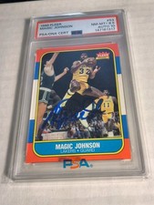 1986 FLEER #53 MAGIC JOHNSON LAKERS PSA 8.5 DNA AUTO 10 & James Worthy 8/10 Lot 