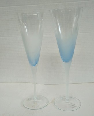 Vintage Champagne Flutes Frosted White/Blue Glasses Double Window Pane