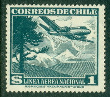 Chile 1950 1960   Airmail  Plane    5C  30C  1$    3 values    MLH