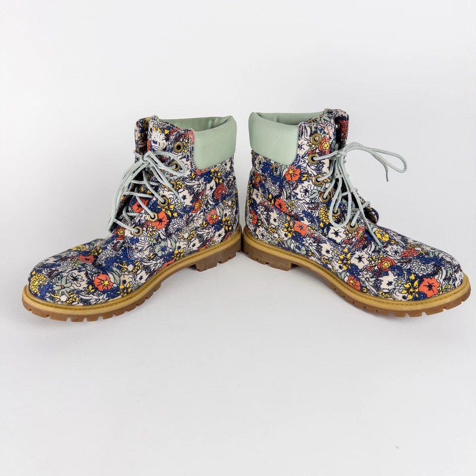 Timberland Mujer 6 Pulgadas Premium Botas Florales Talla 9 Lona Resistente al Agua Foto 2 de 4