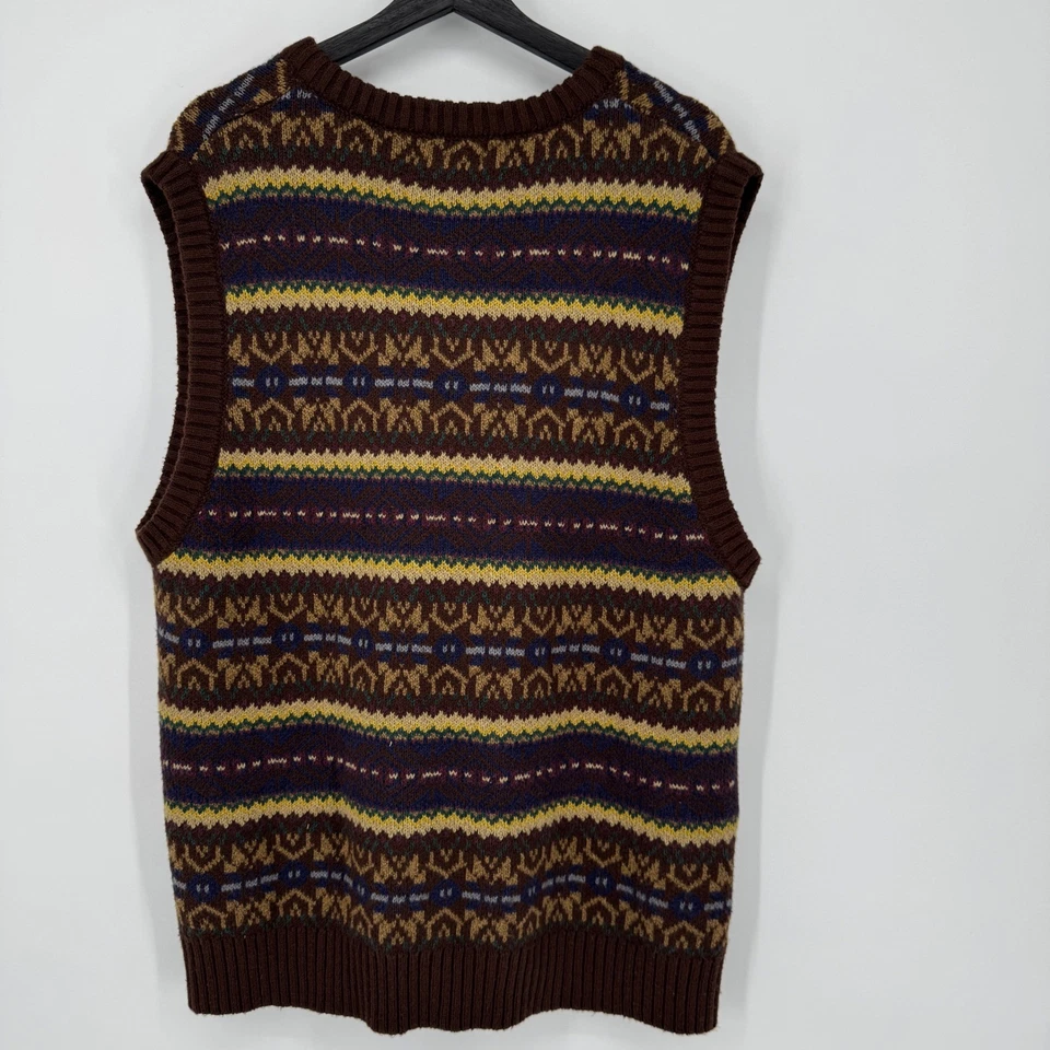 COTTON ON Men Fair Isle V Neck Sweater Vest Brown Medium - Image 3 of 4