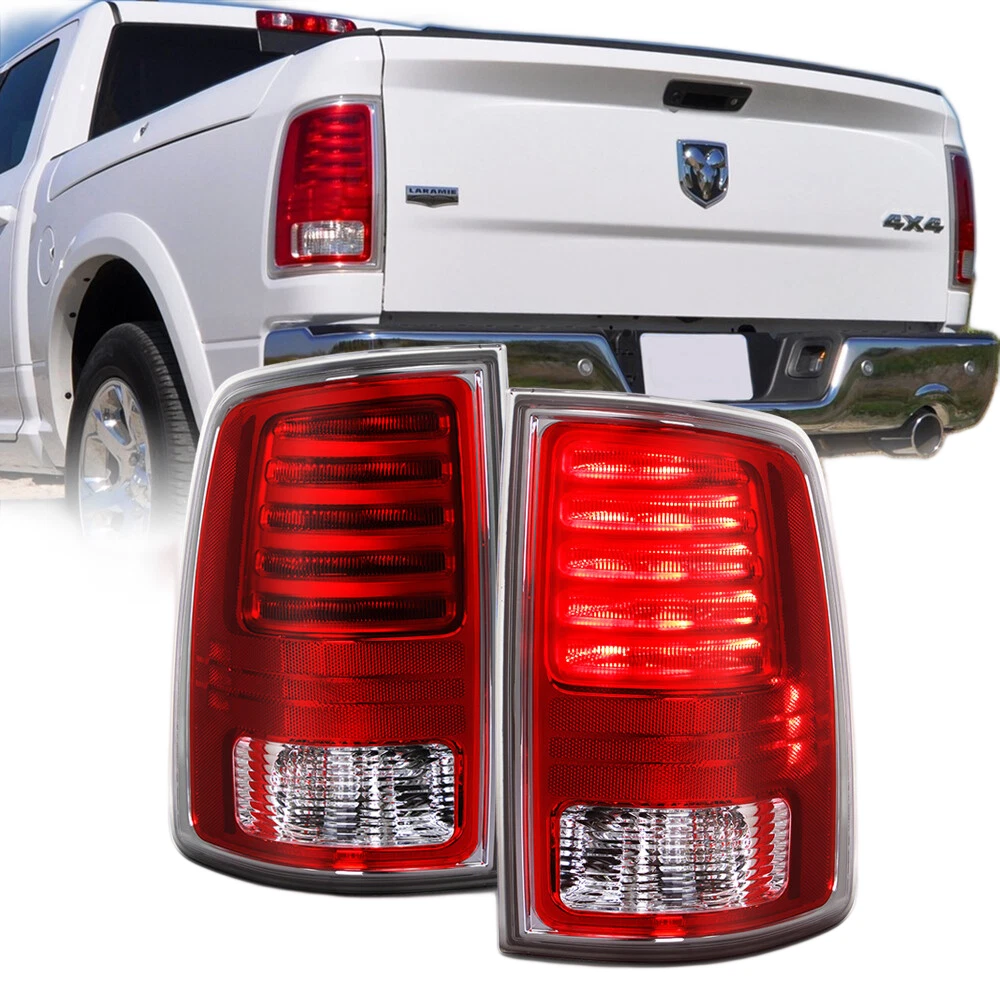 Replacement 2013-2018 Dodge RAM 1500 2500 3500 Chrome/Red LED Tail Lights LH+RH