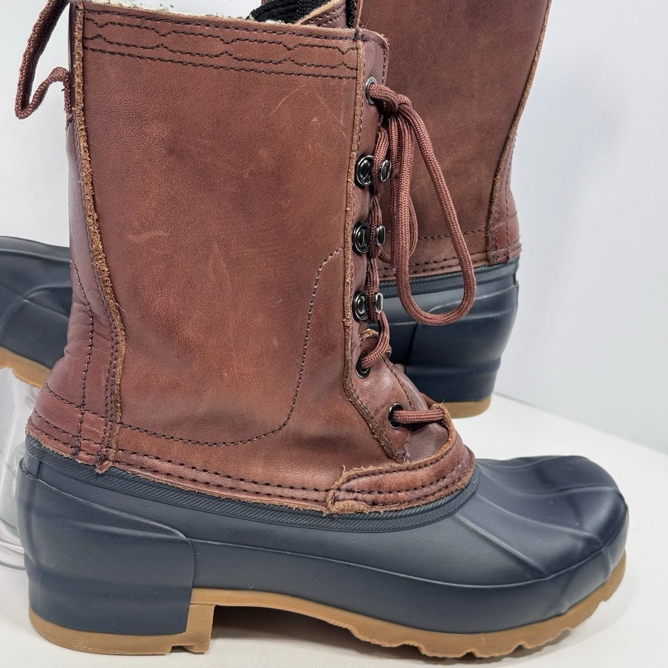 Botas femininas Hunter US6 EU37 couro marrom marinho borracha pato forrado de lã UK4 - Imagem 3 de 4