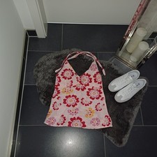 Neu leinen Oberteil gr.38 neckholder 100% leinen blusenshirt blumenprint Top