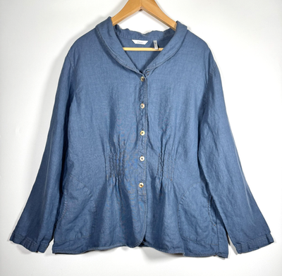 #ad Kleen Linen Overshirt Womens XL Blue Button Front Lightweight Jacket Coastal $44.99