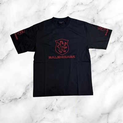 Balenciaga Unisex XS Black Red Embroidered Lion Crest Oversized T-Shirt Portugal