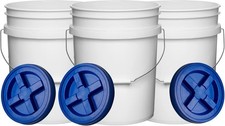 5 Gallon Plastic Bucket MADE IN USA Food Grade BPA Free -Screw on Lid- Pack of 3
