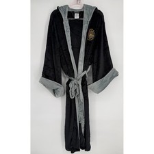Harry Potter Wizarding World PJammy Black Plush Hooded Robe Hogwarts Crest Sz OS