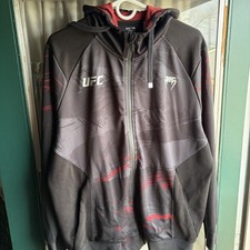 UFC Venum Jacket Mens XL Gray Red Full Zip Hoodie MMA Fight Walkout Sweatshirt