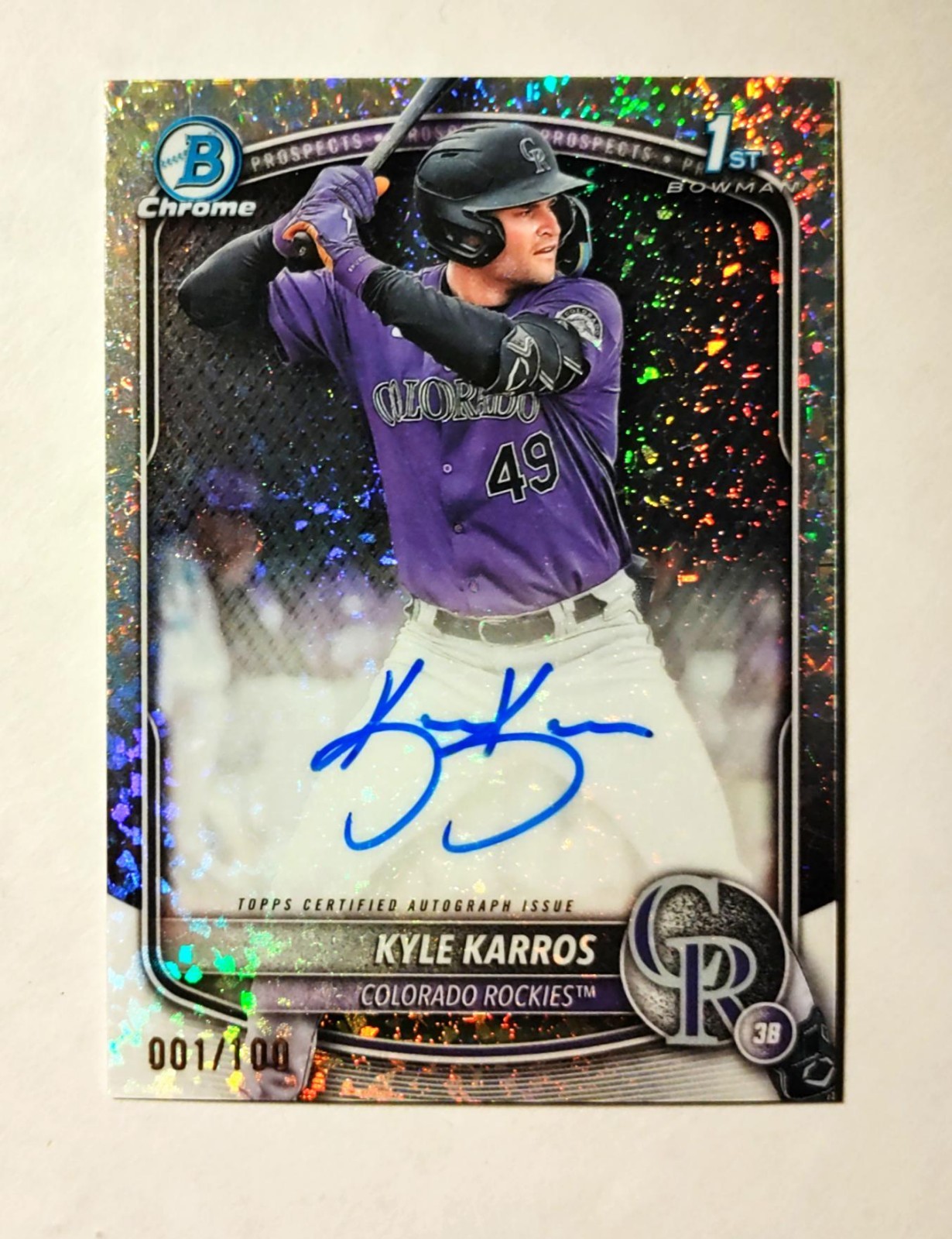 Kyle Karros 2025 1st Bowman Chrome AUTO Mini-Diamond REFRACTOR 001/100 RC M6