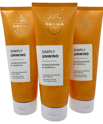 Bath & Body Works  Aroma Simply Unwind Sandalwood & Vanilla Body Cream 8 Oz x3