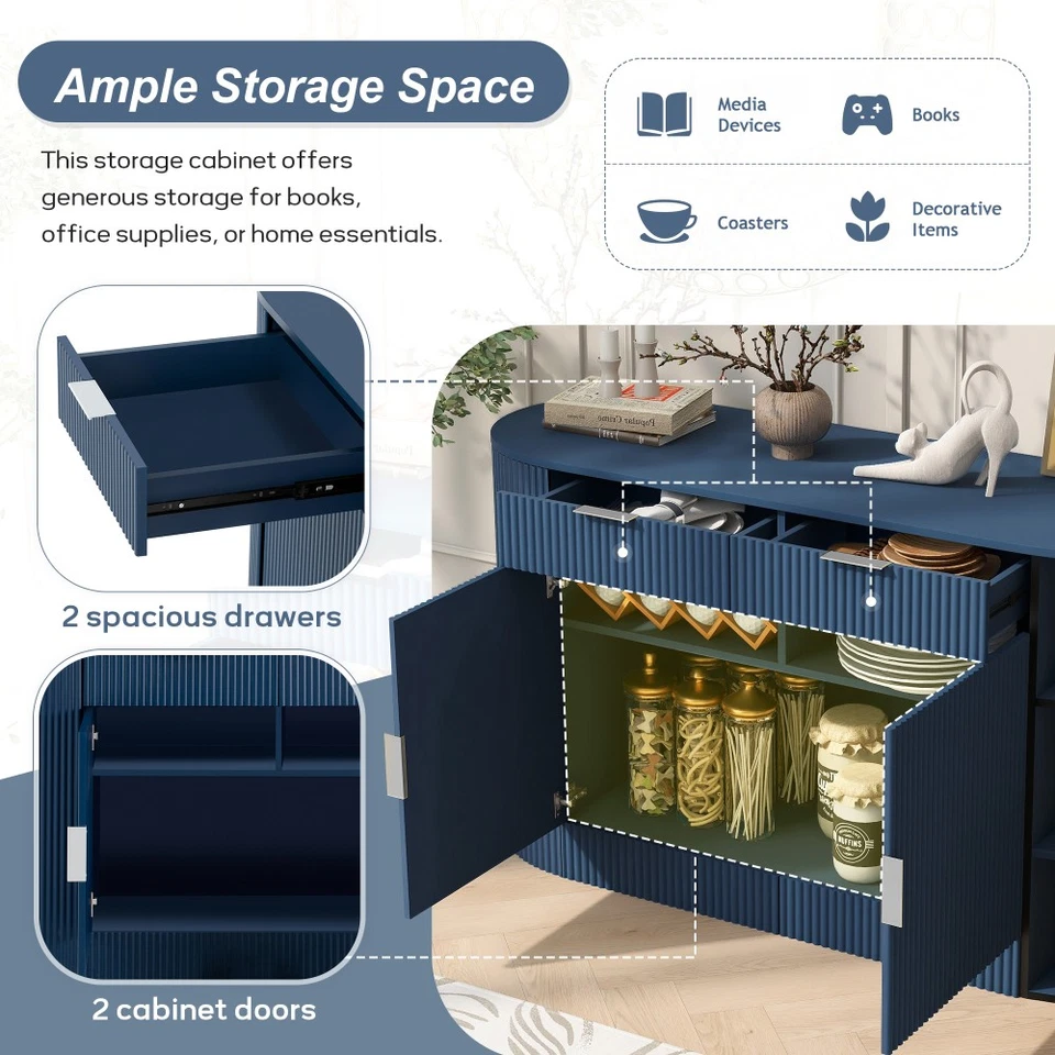 Gabinete de almacenamiento moderno a rayas de 55,1 pulgadas con asas de aluminio puerta lateral curva Foto 4 de 4