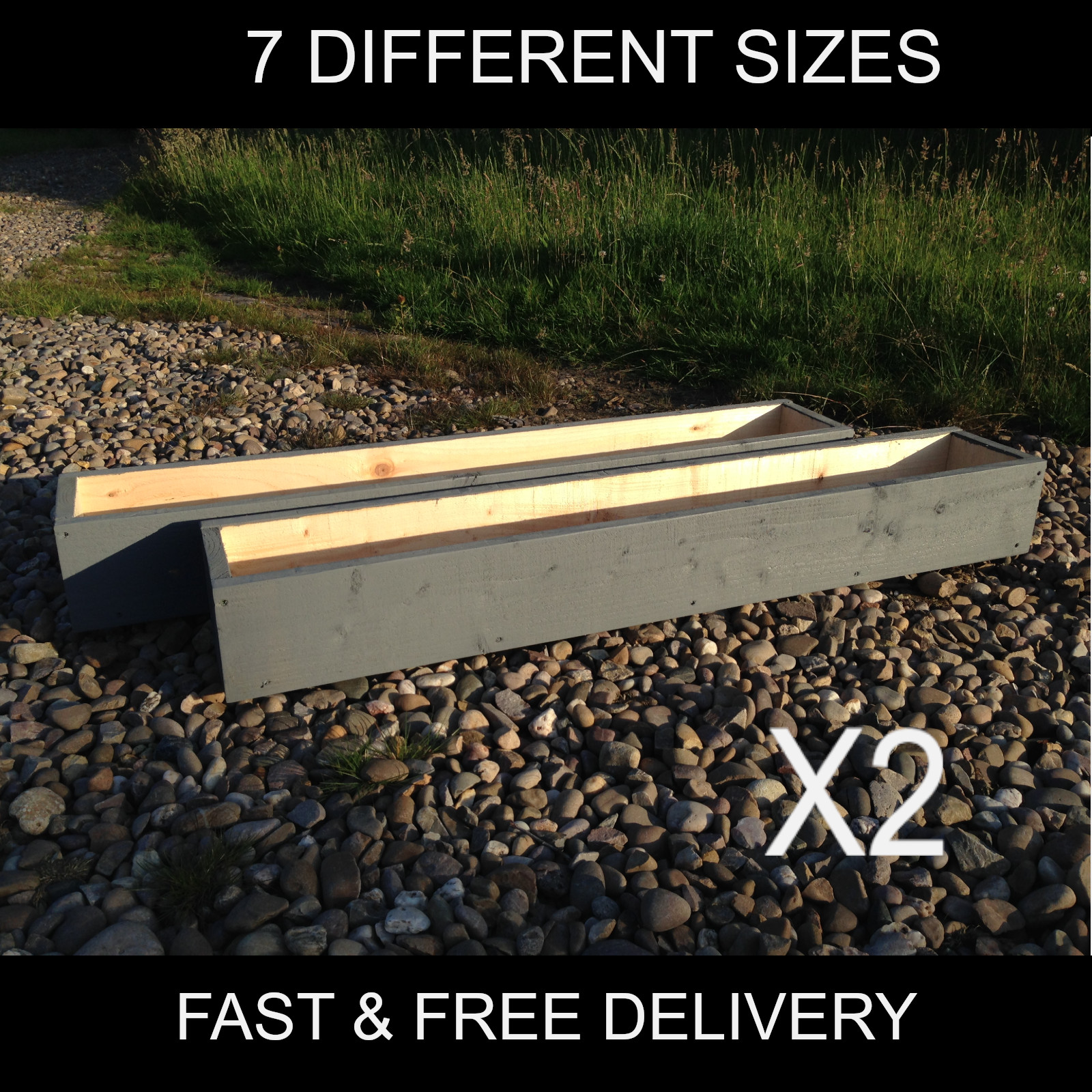 2x Grey Garden Planters Window Box Veg Herb Flower Planters -Fast&Free Delivery