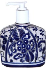 Mexican Handmade Talavera Traditional Blue Ceramic Bathroom Soap Dispenser