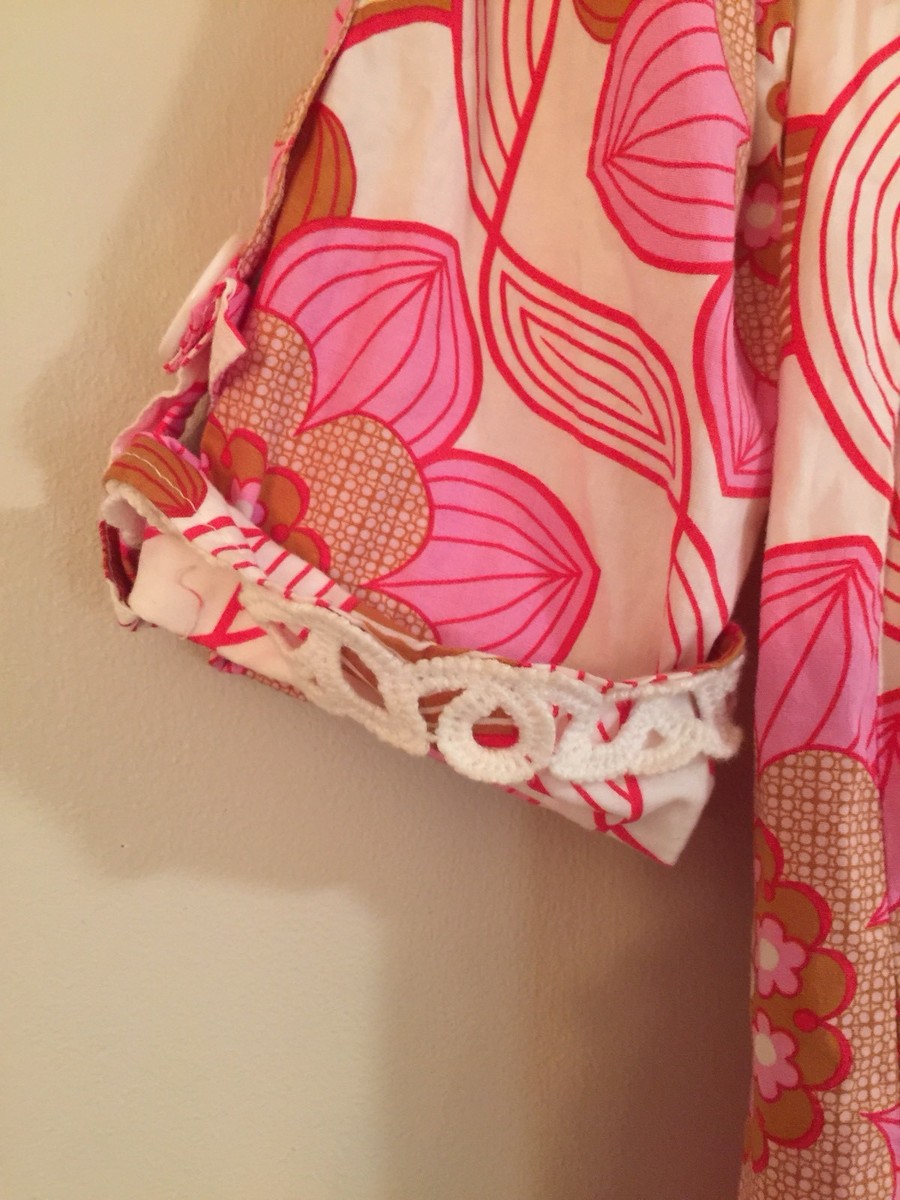 tibi crochet dress Women's TIBI Pink & White POP FLORAL Retro LACE CROCHET Tunic Dress Size 2 XS