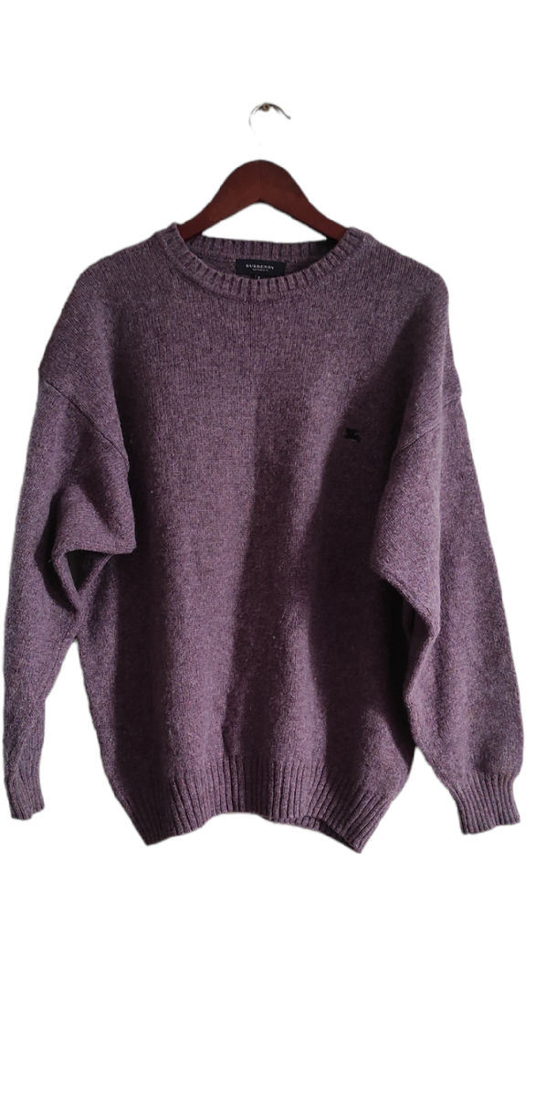 Vtg Burberry London Purple 100% Wool Crew Neck Men's Sweater