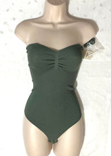 NWT INTIMATELY Free People Smocked Chest Stretch Bodysuit in Army Green Size M/L