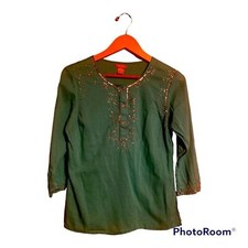 Gadzooks Teal Beaded Pullover Indian Inspired Top Women&rsquo;s Size Medium