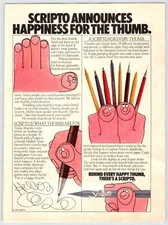 1980 SCRIPTO PENS HAPPINESS FOR THE THUMB Vintage 8"X11" Magazine Ad 1980's M594