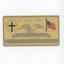 VTG NOS Blank XTIAN Cross Social Security Card Perma Products Metal US Flag