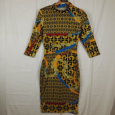 Womens Slinky Dress Yellow & Black Multi Jamaican South African Dance  Cultural | eBay