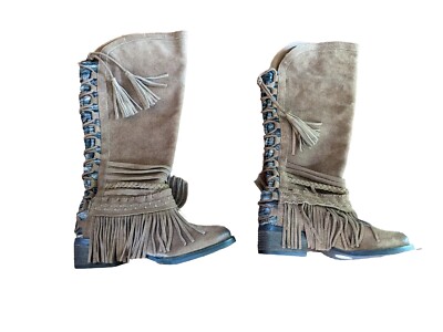 Naughty Monkey Suede Leather Fringe Boots size