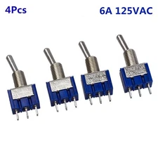 4Pcs Blue AC 125V 6A 3 Pin SPDT On/Off/On 3 Position Mini Toggle Switch