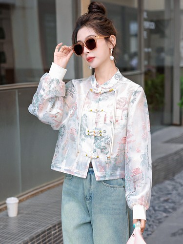 New Chinese Style Women's Thin Summer New Embroidered Buckle Loose Jacket Tops - Picture 2 of 24