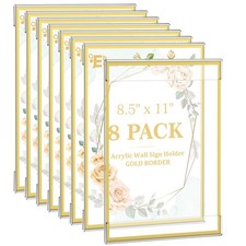 8 Pack 8.5 x 11 Acrylic Sign Holder Wall Mount, Gold Acrylic Picture Frame fo...