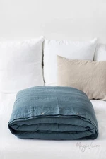 Teal Blue linen comforter cover with buttons in king queen and other custom size