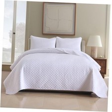 Cotton King Quilt Bedding Sets, 3 King 98 by108inch White Diamond Pattern