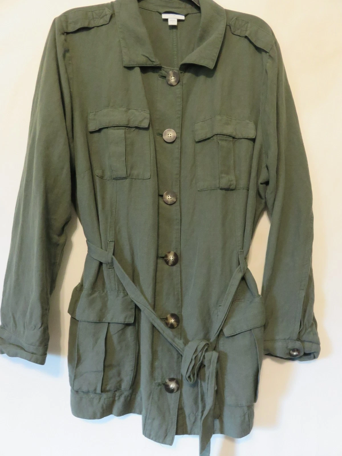 J Jill Blazer Women XL Linen Blend Oversized Jacket Pockets Shacket Green Casual