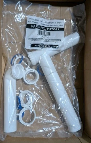 P37041 1 UNIVERSAL END OUTLET WASTE WITH 3/4" BRANCH DISHWASHER CONNECTION NIB - Picture 2 of 2