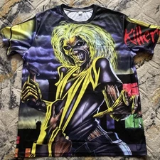 80's Heavy Metal Skeleton Double Sided Graphic Print Polyester Tee SZ L 