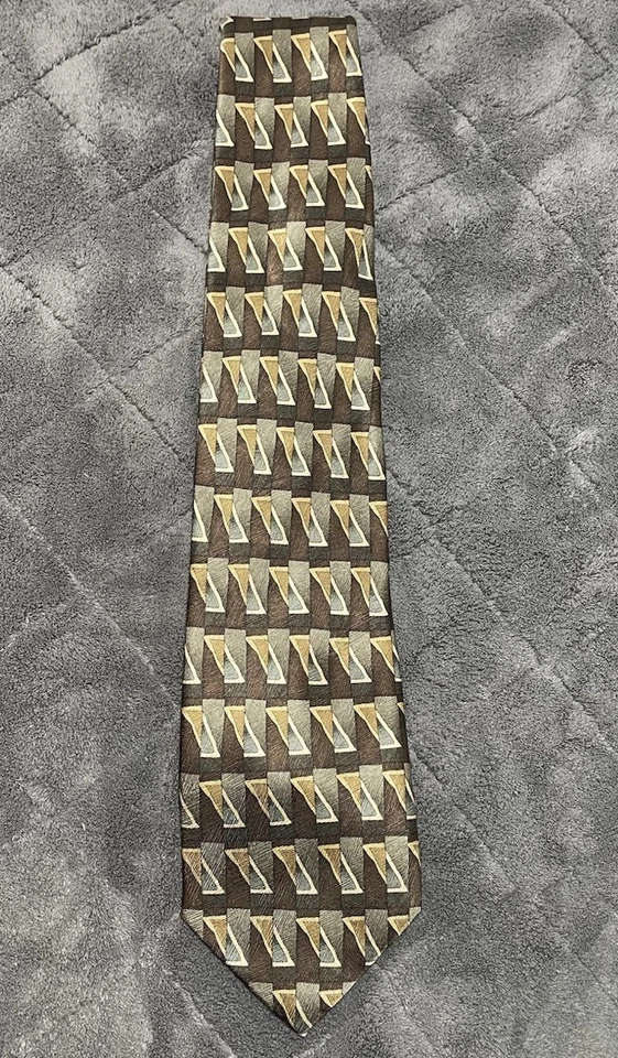 Corbata de cuello Carlos Devenezia geométrica de seda hecha a mano marrón para hombre 60" L 3,75" W Foto 2 de 4