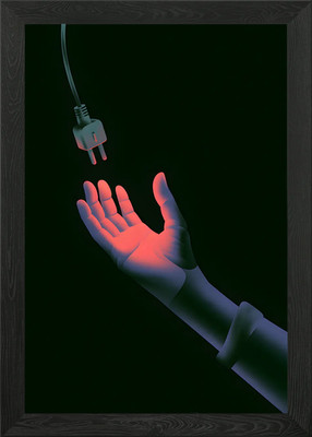 Hand greifend nach Stecker gerahmtes Wandbild Poster Leinwandbild Bild