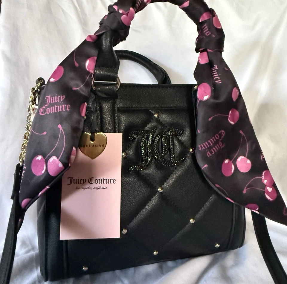 Juicy Couture Holding the Line Mini Bag Cherry Scarf BLACK NWT - Image 4 of 4