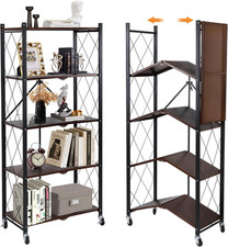 5-Tier Foldable Storage Shelves with Wheels,Folding Bookshelf No Assembly
