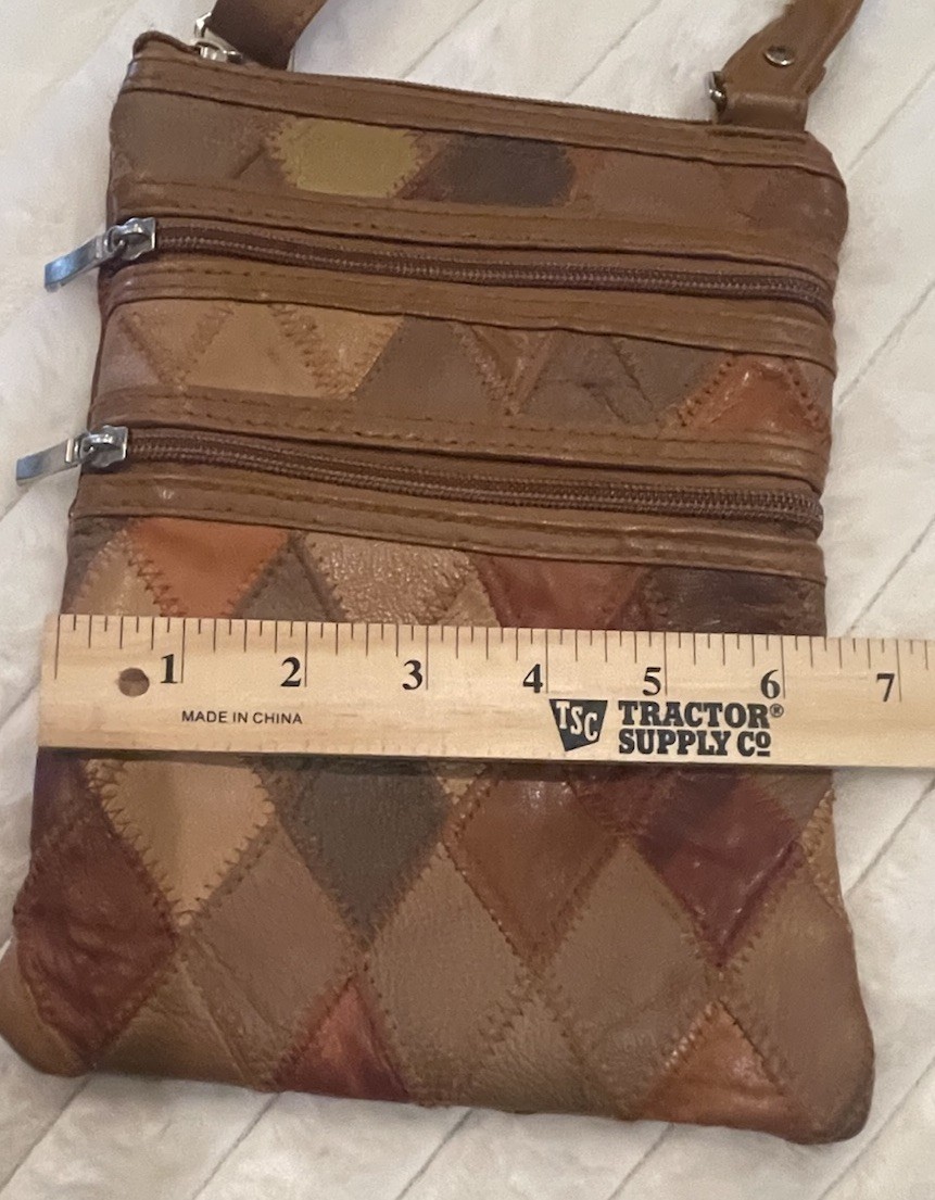 VTG Leather/Polyester Patchwork Crossbody Bag 70’… - image 3