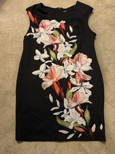 Wallis Black Sleeveless Floral Print V Neck Dress Size 18