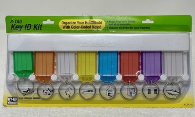 HY-KO Key ID Kit KC143-8 8 Easy Open Tags NEW Color-Coded Organizer Shelf Wear