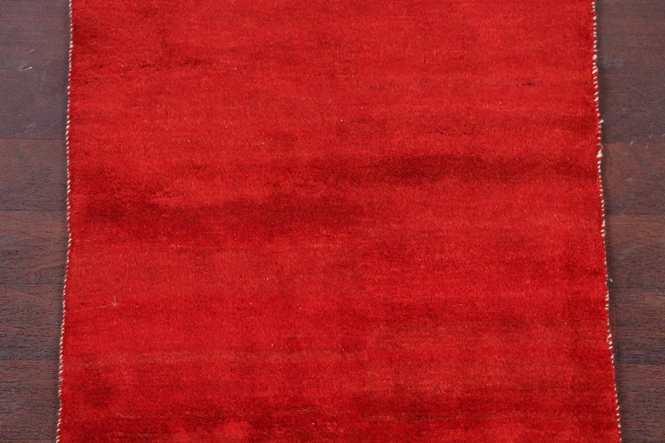 Handgefertigt Solides Rotes Gabbeh Teppich Läufer 0.9x1.8m Moderne Orientalisch - Bild 4 von 4