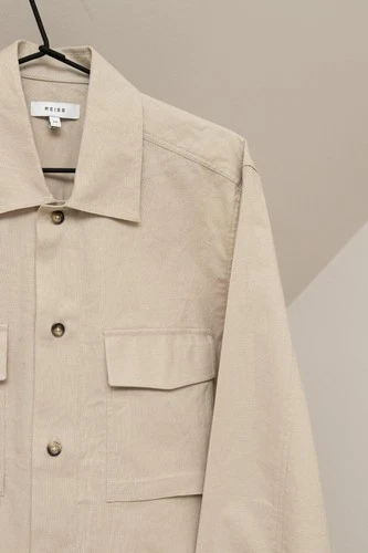 Reiss Kimchi Men's Beige Linen & Cotton Twin Pocket Jacket Size M image 2