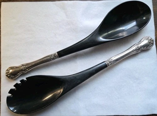 Old Master by Towle Sterling Silver Salad Serving Set 2pc HH with Ebony 12" BT