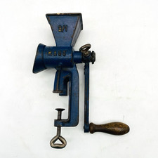 Vintage MACO 3/1 Cast Iron Hand Crank Blue Seed Herb Nut Grinder Tabletop