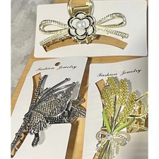 Fashion Hair Claw Clip Lot 3 Butterfly Camellia Flower Yellow Wheat Rhinestone